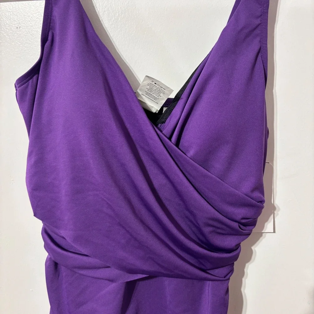 Dolfin AquaShape Purple Tankini Top Surplice Tummy Control Mastectomy Friendly S